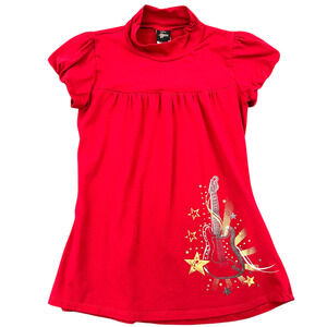 Hannah Montana‎ Red Short Sleeve Guitar Print Graphic Tee Tshirt Girls Large